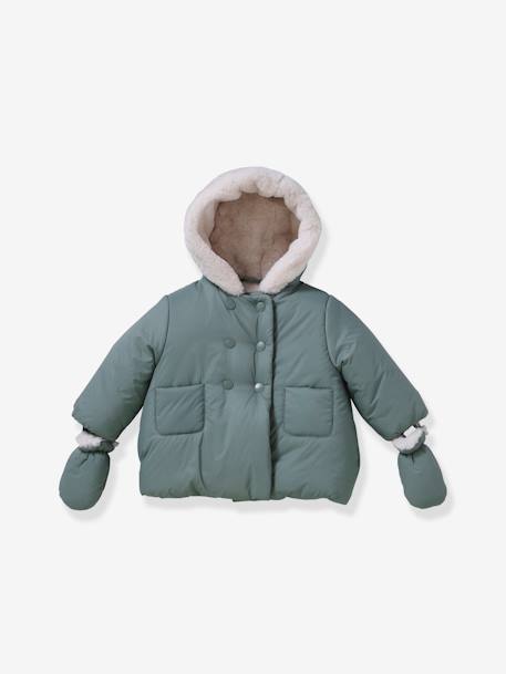 Baby Winterjacke mit Fäustlingen CYRILLUS, mit Recycling-Polyester grün 1