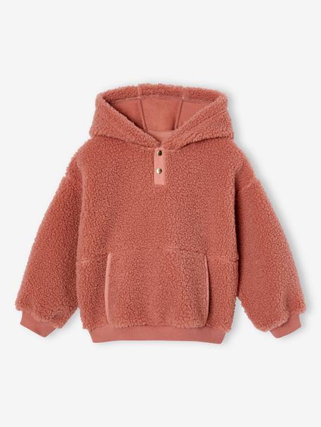 Mädchen Kapuzenpullover aus Teddyfleece malve+wollweiß 1