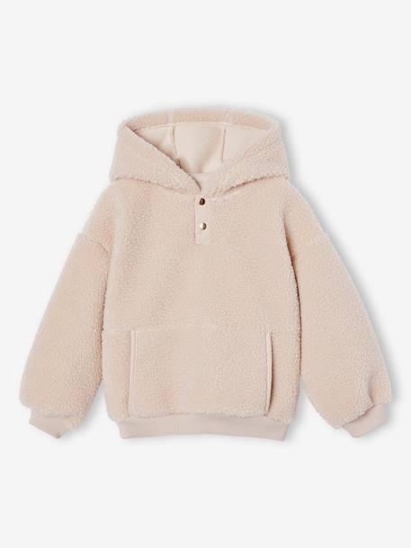 Mädchen Kapuzenpullover aus Teddyfleece malve+wollweiß 5