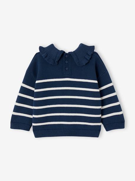 Gestreifter Baby Pullover mit Volantkragen Oeko-Tex jeansblau 2