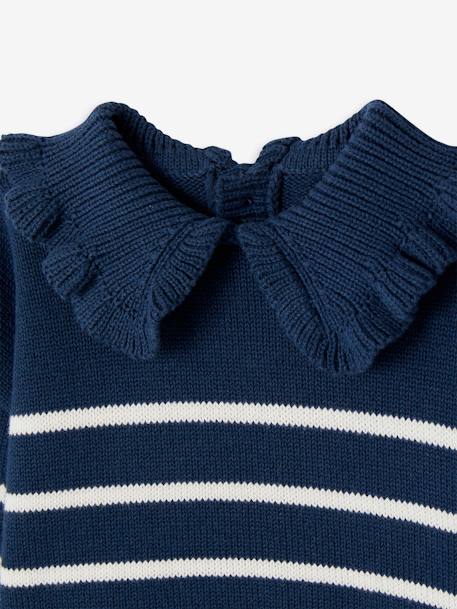 Gestreifter Baby Pullover mit Volantkragen Oeko-Tex jeansblau 3