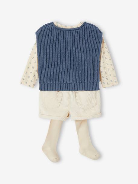 Mädchen Baby-Set: Shirt, Shorts, Pullunder & Strumpfhose altrosa+jeansblau 18