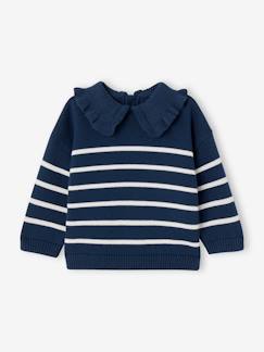 Babymode-Pullover, Strickjacken & Sweatshirts-Pullover-Gestreifter Baby Pullover mit Volantkragen Oeko-Tex