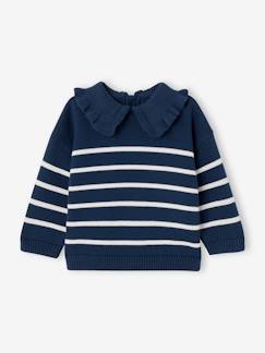 -Gestreifter Baby Pullover mit Volantkragen Oeko-Tex