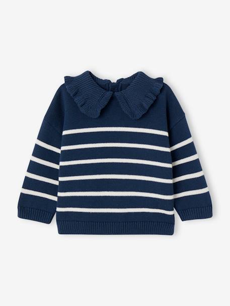 Gestreifter Baby Pullover mit Volantkragen Oeko-Tex jeansblau 1