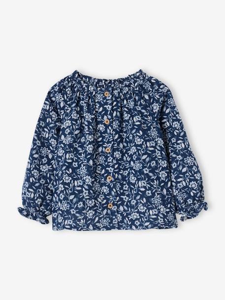 Geblümte Mädchen Baby Bluse aus Musselin jeansblau 1