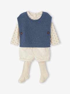 -Mädchen Baby-Set: Shirt, Shorts, Pullunder & Strumpfhose