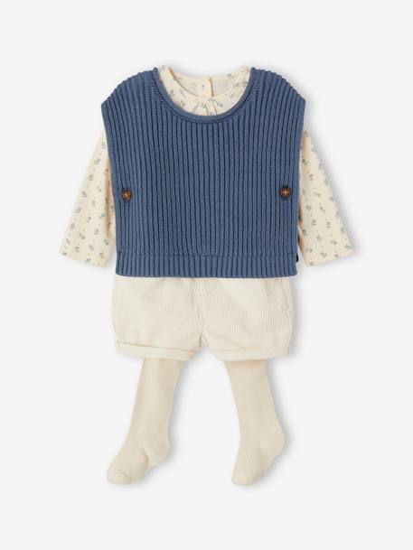 Mädchen Baby-Set: Shirt, Shorts, Pullunder & Strumpfhose altrosa+jeansblau 13