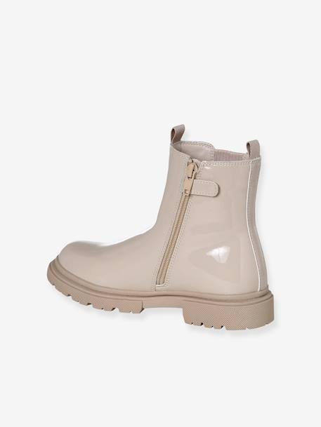 Mädchen Lack-Boots mit Reißverschluss und Dehneinsatz marine+wollweiß 8