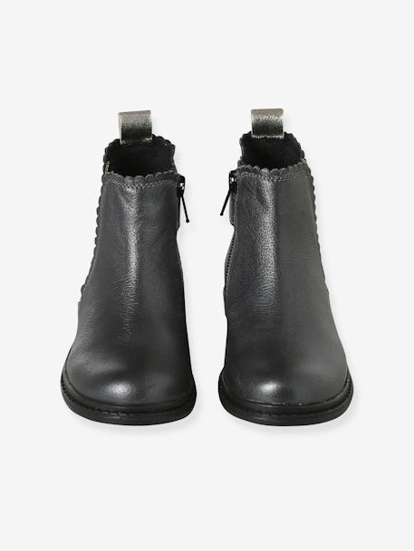 Mädchen Leder-Boots mit Dehneinsatz und Reißverschluss anthrazit 4