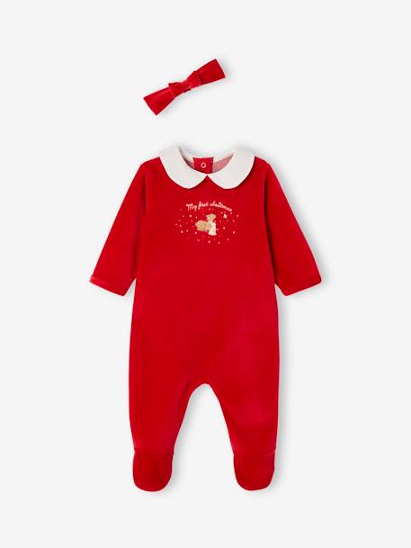 Baby Weihnachts-Geschenkset: Strampler & Haarband Oeko-Tex rot 5