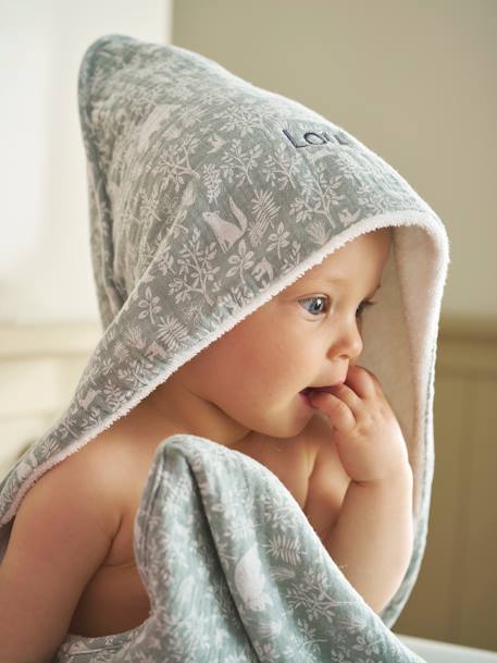 Baby Geschenk-Set: Badetuch & Waschhandschuh WALDSPAZIERGANG, personalisierbar Oeko-Tex salbeigrün 8