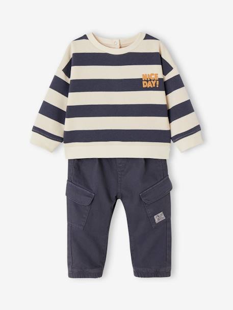 Jungen Baby-Set: gestreiftes Sweatshirt & Cargohose schieferblau 3