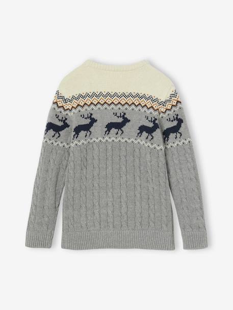 Jungen Jacquard-Pullover mit Zopfmuster Oeko-Tex grau meliert+weiß meliert 2