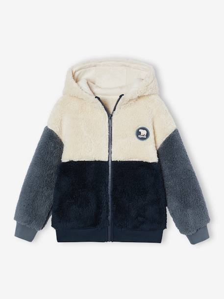 Jungen Teddyfleecejacke mit Kapuze schieferblau 2