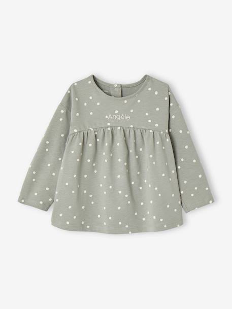 Baby Shirt mit Print aus Bio-Baumwolle, personalisierbar hellbraun+salbeigrün+vanille 10