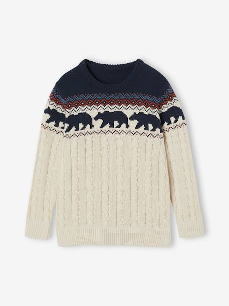 Jungen Jacquard-Pullover mit Zopfmuster Oeko-Tex weiß meliert 1