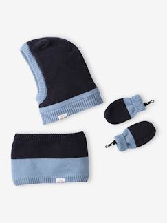 Babymode-Accessoires-Zweifarbiges Jungen Baby-Set: Schalmütze, Rundschal & Fäustlinge