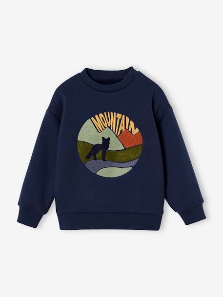 Jungen Sweatshirt mit Fleecefutter und Wolfprint Oeko-Tex nachtblau 2