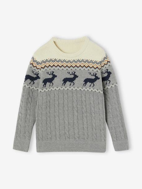 Jungen Jacquard-Pullover mit Zopfmuster Oeko-Tex grau meliert+weiß meliert 1