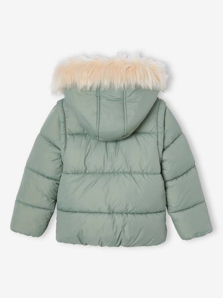 Mädchen 2-in-1-Steppjacke mit Recycling-Polyester, Ärmel abnehmbar moosgrün 3