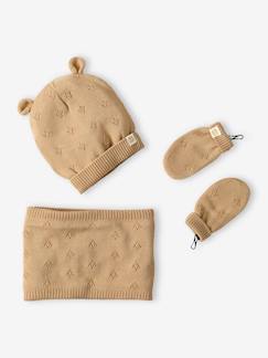 Mädchen Baby-Set: Mütze mit Ohren, Rundschal & Handschuhe mit Lochmuster  [numero-image]