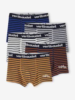 Jungenkleidung-Unterwäsche & Socken-Unterhosen & Boxershorts-Bio-Kollektion: 5er-Pack Jungen Boxershorts mit Streifen, Stretch