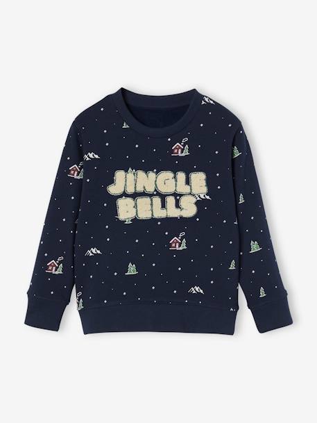 Jungen Sweatshirt mit Weihnachtsprint aus Frottee marine 1