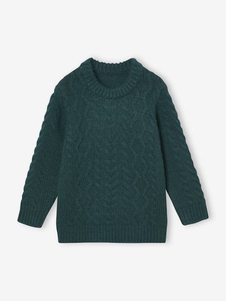 Jungen Zopfstrickpullover Oeko-Tex tannengrün+wollweiß 3