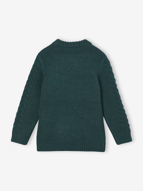 Jungen Zopfstrickpullover Oeko-Tex tannengrün+wollweiß 4