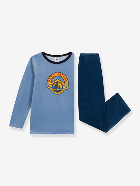 Kinder Schlafanzug aus Samt PETIT BATEAU Oeko-Tex blau 1