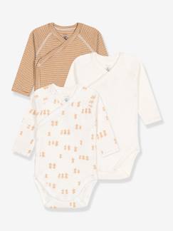 Babymode-3er-Pack Baby Wickelbodys mit langen Ärmeln PETIT BATEAU aus Bio-Baumwolle