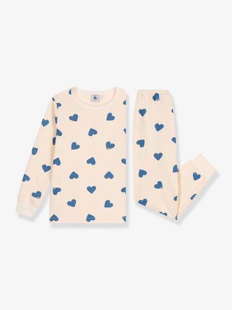 Kinder Schlafanzug mit Herzmotiven aus Bio-Baumwolle PETIT BATEAU hellbeige/herzen blau 2