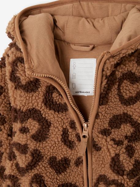 Mädchen Teddyfleece-Jacke mit Kapuze und Leopardenmuster braun bedruckt 3