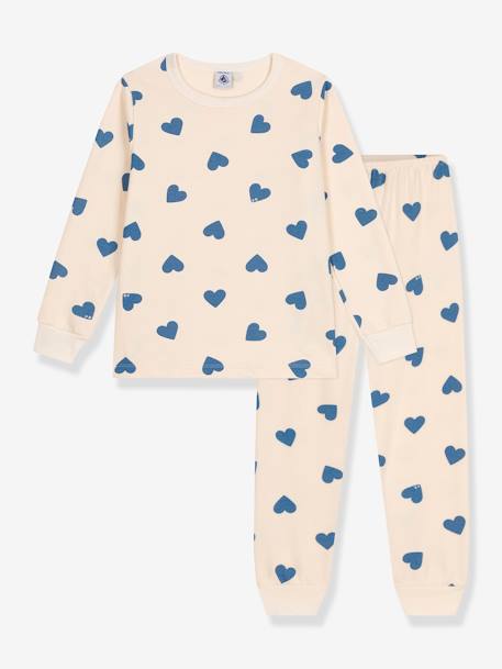 Kinder Schlafanzug mit Herzmotiven aus Bio-Baumwolle PETIT BATEAU hellbeige/herzen blau 1