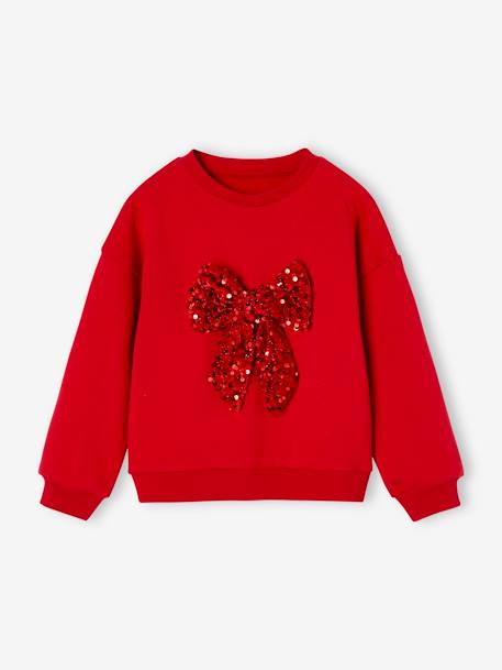 Mädchen Weihnachts-Sweatshirt mit Pailletten-Schleife rot 3