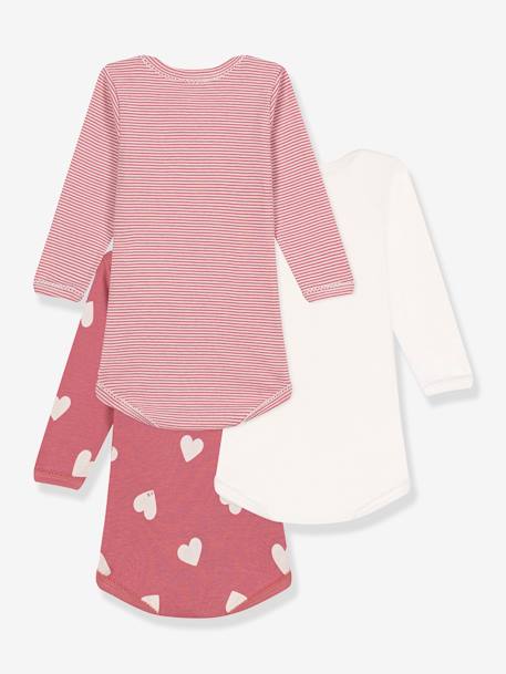 3er-Pack Mädchen Baby Langarm-Bodys mit Herzen PETIT BATEAU rosenholz 2