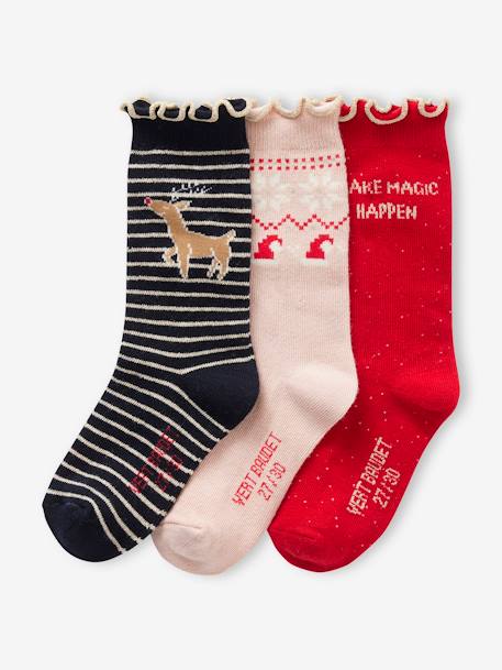 Mädchen Geschenk-Set: 3 Paar Weihnachts-Socken Oeko-Tex marine 1