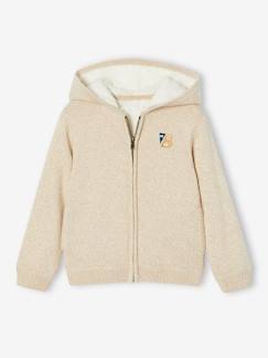 Jungenkleidung-Pullover, Strickjacken, Sweatshirts-Jungen Kapuzenstrickjacke mit Teddyfleece-Futter