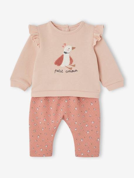 Baby-Set: Sweatshirt & Hose beige+beige meliert+rosa+rosa nude+wollweiß 14