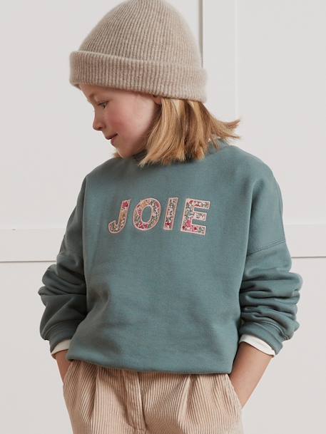 Mädchen Sweatshirt mit Liberty-Schriftzug JOIE CYRILLUS, Bio-Baumwolle grün 4