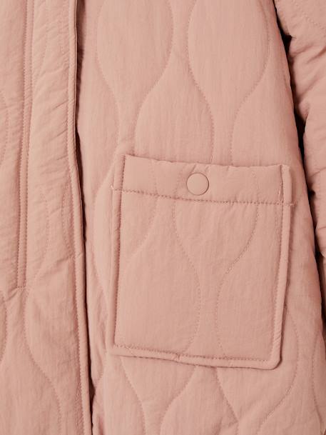 Lange Mädchen Steppjacke mit Kapuze und Webpelzfutter, Recycling-Polyester pudrig rosa+smaragdgrün 3