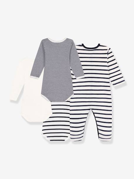 Baby-Set: Strampler & 3 Bodys mit Streifen PETIT BATEAU blau gestreift 2