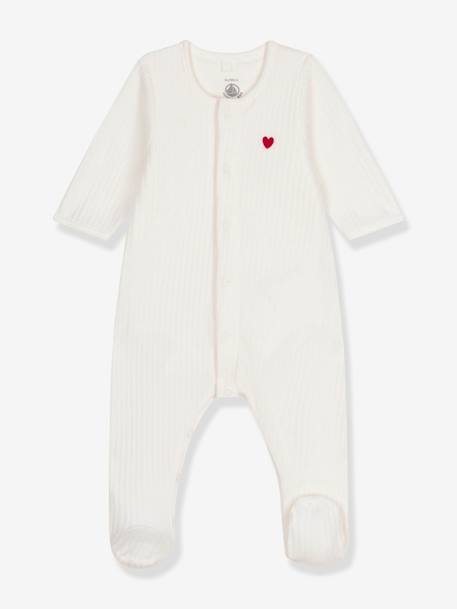 2-in-1-Strampler mit Body PETIT BATEAU, Herzstickerei weiß 1