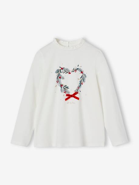 Mädchen Shirt mit Weihnachtskranz, Recycling-Baumwolle wollweiß 1