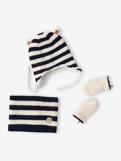 Babymode-Baby-Sets-Jungen Baby-Set mit Teddyfleece: Mütze, Rundschal & Fäustlinge