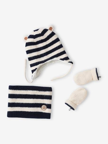 Jungen Baby-Set mit Teddyfleece: Mütze, Rundschal & Fäustlinge wollweiß 1