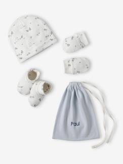 Babymode-Accessoires-Mützen, Schals & Handschuhe-Jungen Baby-Set: Mütze, Fäustlinge, Schühchen & Beutel BÄR, personalisierbar