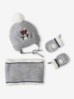 -Jungen Baby-Set: Mütze, Rundschal & Fäustlinge, Panda