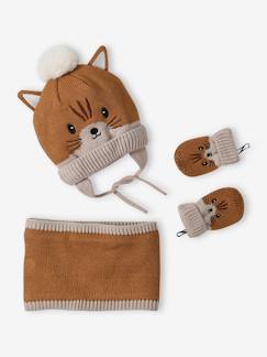 Babymode-Baby-Set: Mütze, Rundschal & Fäustlinge, Tierdesign